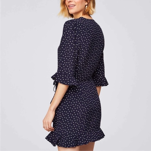 LOFT Polka Dot Wrap Ruffled V-Neck Romper in Navy & White Size 6 Skort Dress - Picture 12 of 16
